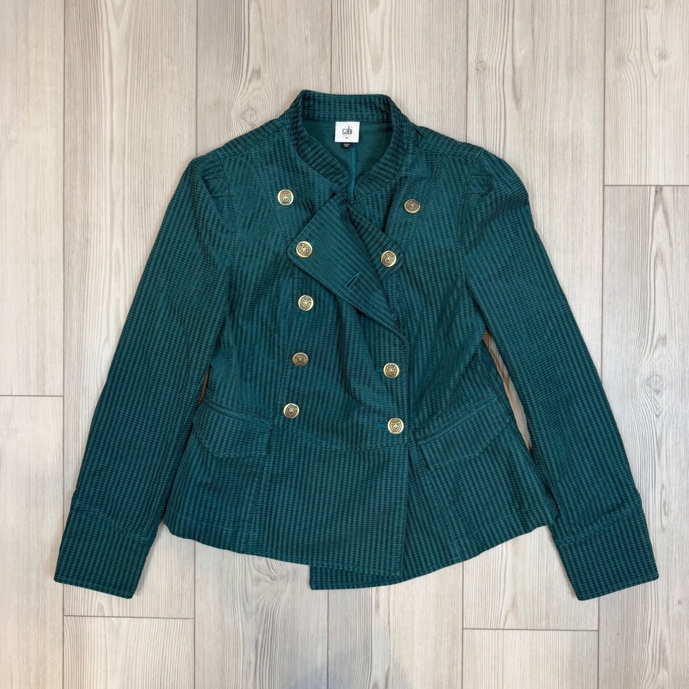 Cabi Regency Jacket Teal Green Double Breasted Lennon Blazer Gold Buttons 3913